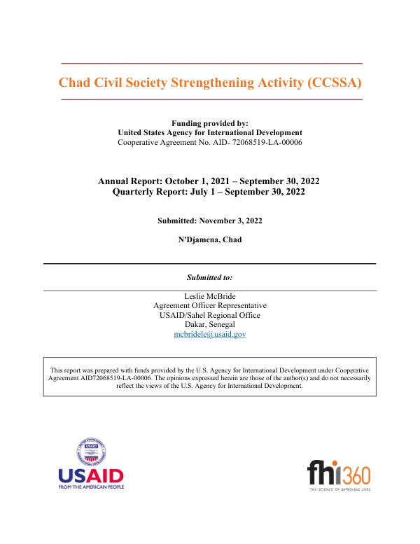 Chad Civil Society Strengthening Activity (CCSSA) Annual Report: October 1, 2021 – September 30, 2022