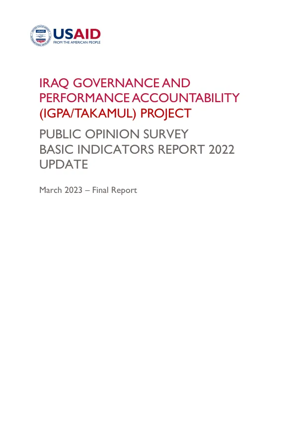 Iraq Governance and Performance Accountability (IGPA/Takamul) Project Public Opinion Survey Basic Indicators Report 2022 Update