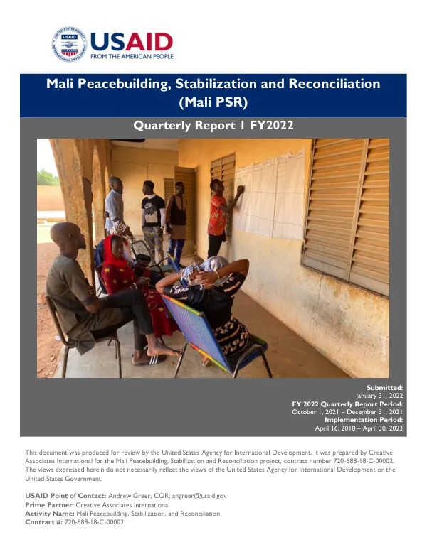 Mali Peacebuilding, Stabilization and Reconciliation Quarterly Report 1 FY2022