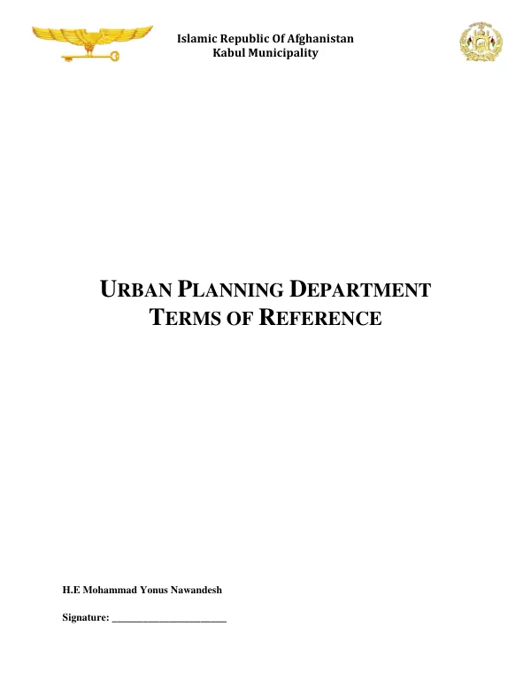 Terms of Reference for Urban Planning Department