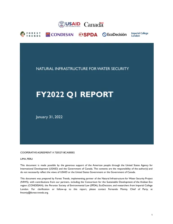 Final Report: Natural Infrastructure for Water Security in Peru