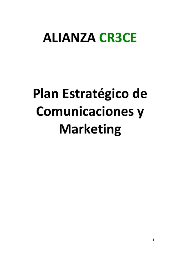 Plan Estratégico de Comunicaciones y Marketing de la Alianza CR3CE