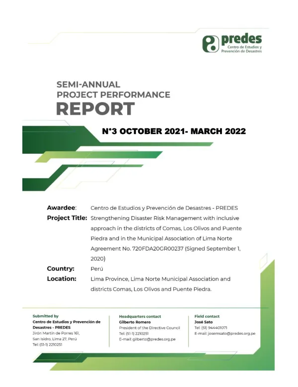 Semi-Annual Project Performance Report N°3 October 2021- March 2022