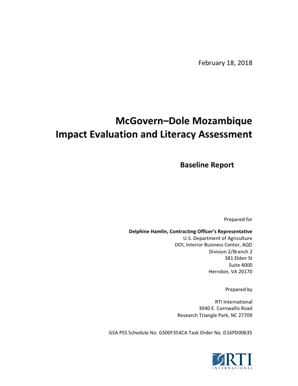 McGovern Dole Mozambique impact evaluation and literacy assessment : baseline report