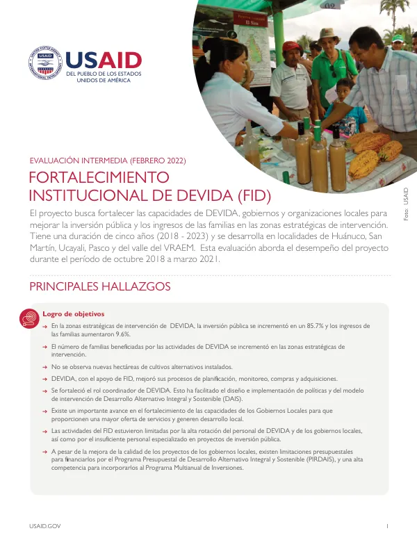 Evaluación Intermedia, Febrero 2022, Fortalecimiento Institucional de Devida FID