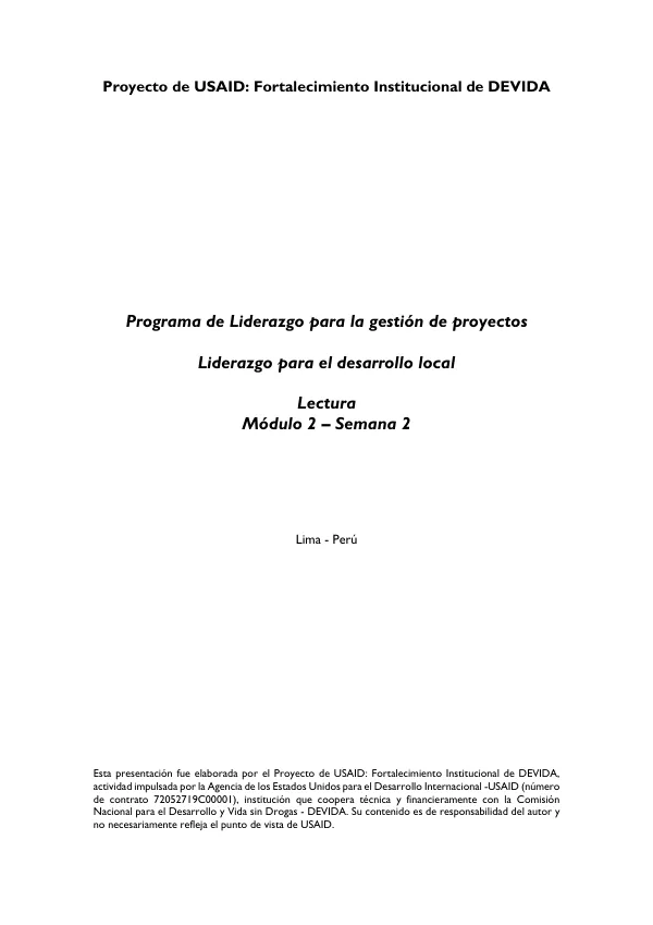 Proyecto de USAID: Fortalecimiento Institucional de DEVIDA
