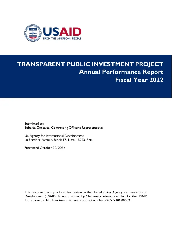 Annual Performance Report: Transparent Public Investment Project