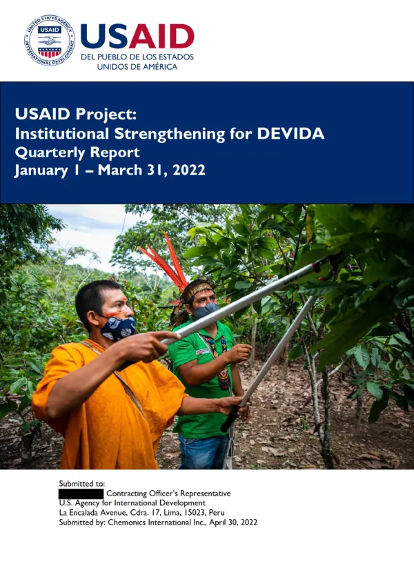 Institutional Strengthening for DEVIDA Quarterly Report, January 1 to March 31, 2022