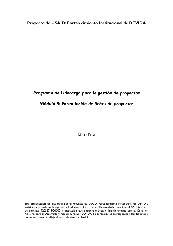 Proyecto de USAID: Fortalecimiento Institucional de DEVIDA