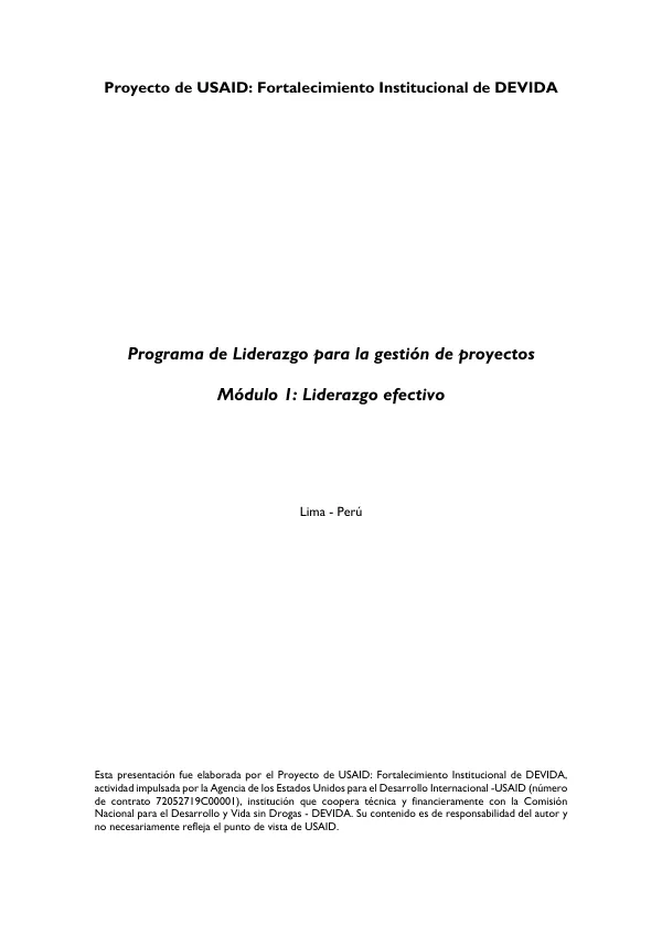 Proyecto de USAID: Fortalecimiento Institucional de DEVIDA