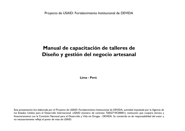 Manual de capacitación de talleres de Diseño y gestión del negocio artesanal