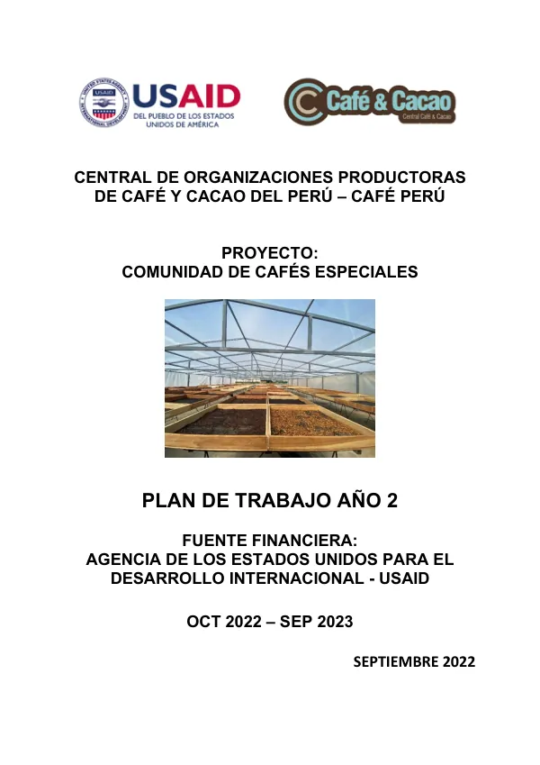 PLAN DE TRABAJO AÑO 2: COMUNIDAD DE CAFÉS ESPECIALES