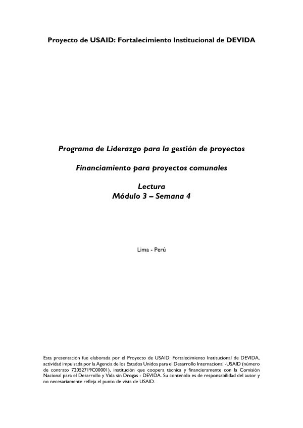 Proyecto de USAID: Fortalecimiento Institucional de DEVIDA