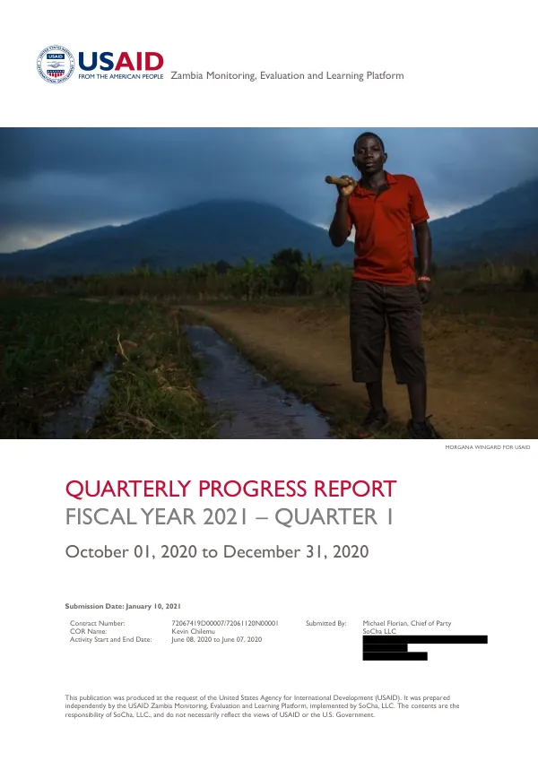 Quarterly Progress Report: Zambia Monitoring, Evaluation and Learning Platform (Z-MELP) FY21 Q1