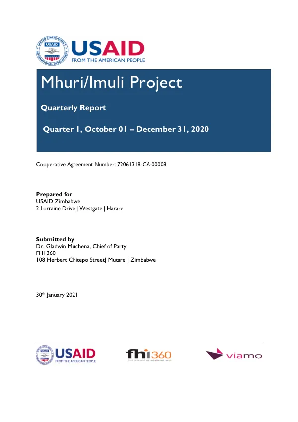 Quarterly Report: Mhuri/Imuli Project, Quarter 1, October 01 – December 31, 2020