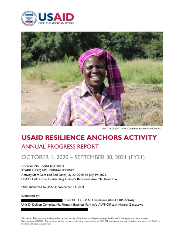 USAID Resilience ANCHORS Activity: Annual Progress Report FY2021