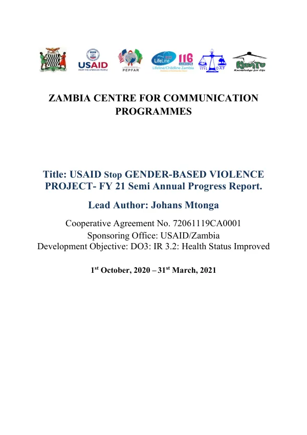 USAID Stop Gender-Based Violence Project - FY 21 Semi Annual Progress Report