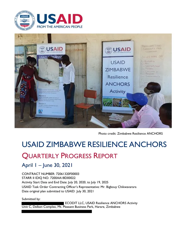 USAID Zimbabwe Resilience ANCHORS Quarterly Progress Report April 1 – June 30, 2021