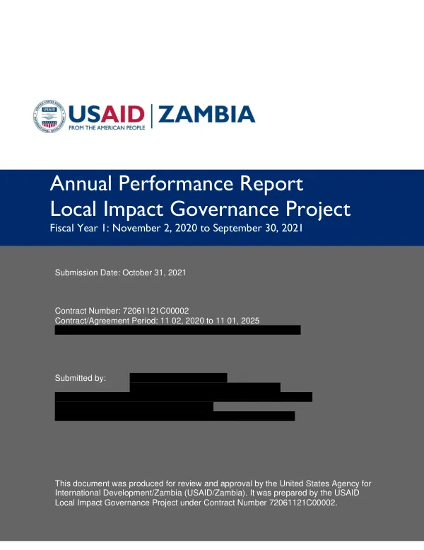 Annual Performance Report: Local Impact Governance Activity