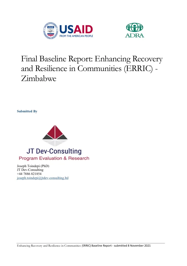 Enhancing Recovery and Resilience in Communities (ERRIC) Baseline Report