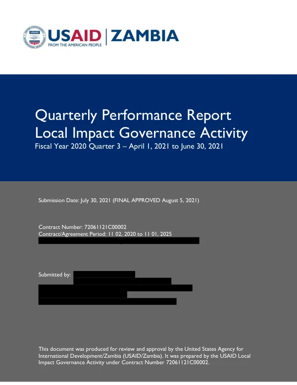 Quarterly Performance Report: Local Impact Governance Activity