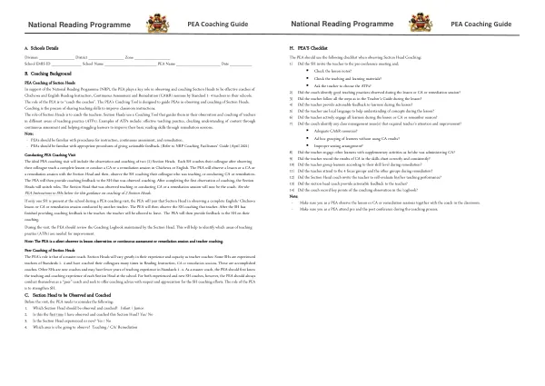 PEA Coaching Guide for National Reading Programme