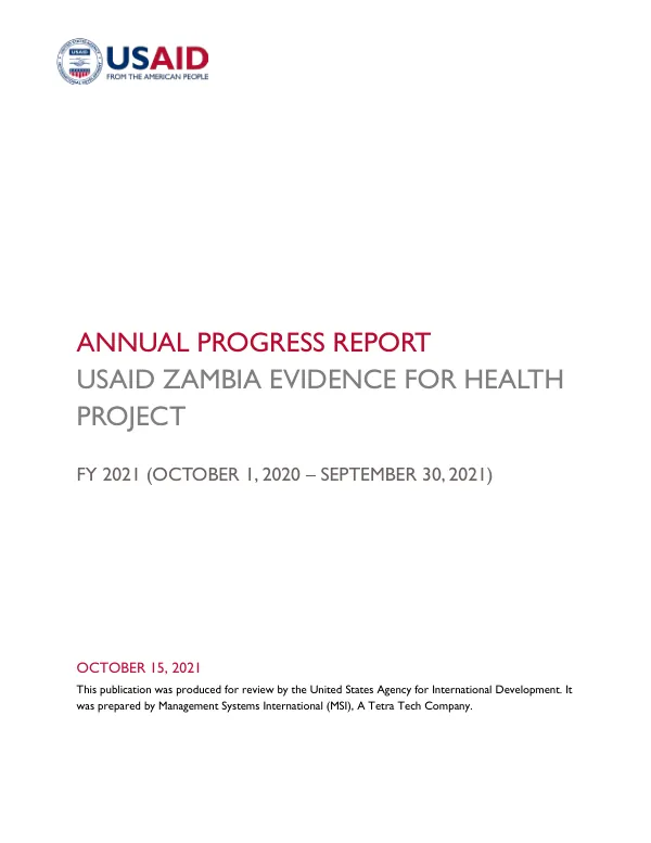 Annual Progress Report FY 2021: USAID Zambia Evidence for Health Project