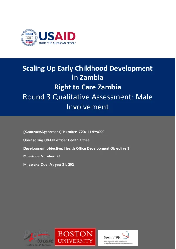 Scaling Up Early Childhood Development in Zambia: Round 3 Qualitative Assessment: Male Involvement