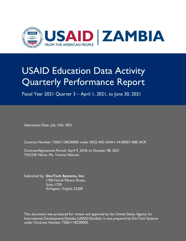 Quarterly Performance Report: USAID Education Data activity April-June 2021