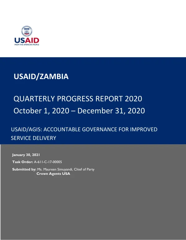 Quarterly Progress Report 2020: USAID/Accountable Governance for Improved Service Delivery