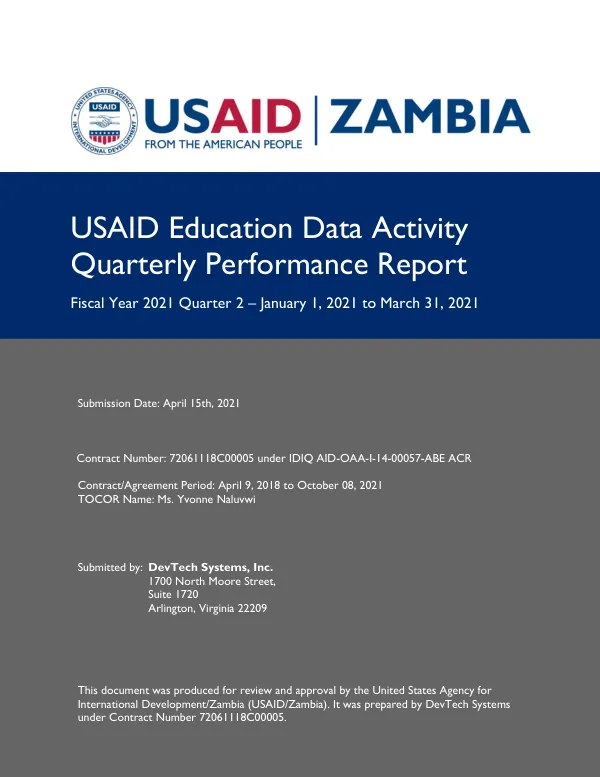 Quarterly Performance Report: USAID Education Data activity January -March 2021