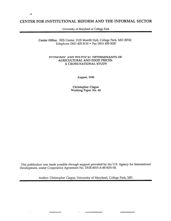 Economic and political determinants of agricultural and food prices : a cross-national study