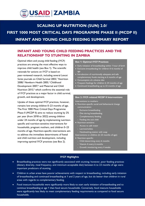 Infant and Young Child Feeding Practices and the Relationship to Stunting in Zambia