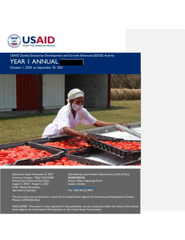 USAID Zambia Enterprise Development and Growth Enhanced (EDGE) Activity YEAR 1 ANNUAL