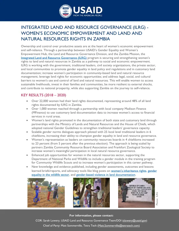Integrated Land and Resource Governance (ILRG) - Women’s Economic Empowerment and Land and Natural Resources Rights in Zambia