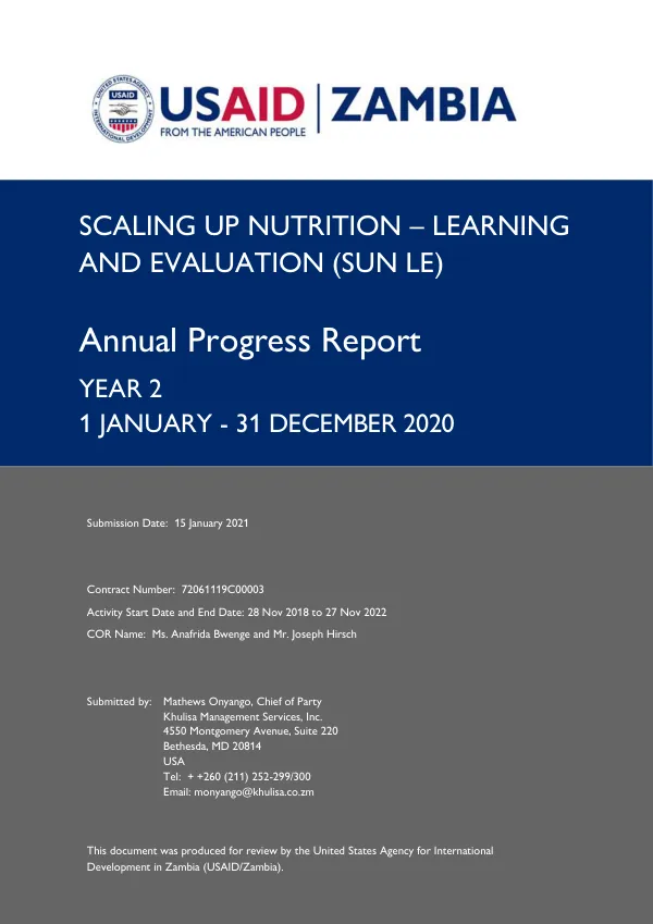 Annual Progress Report: Scaling Up Nutrition – Learning and Evaluation (SUN LE) Year 2 (January-December 2020)