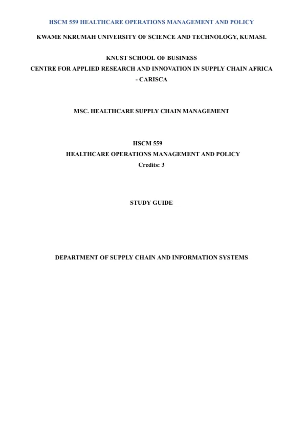 Healthcare Operations Management and Policy