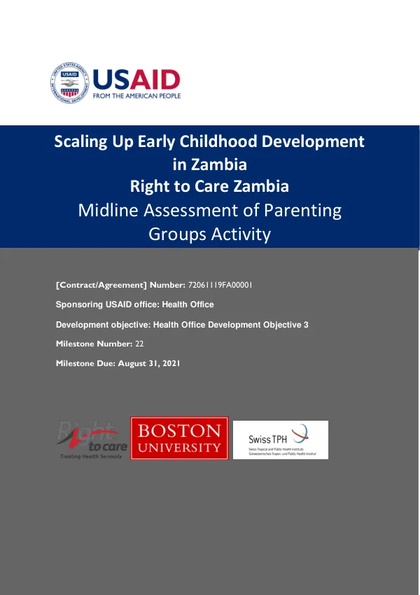 Scaling Up Early Childhood Development in Zambia: Midline Assessment of Parenting Groups Activity