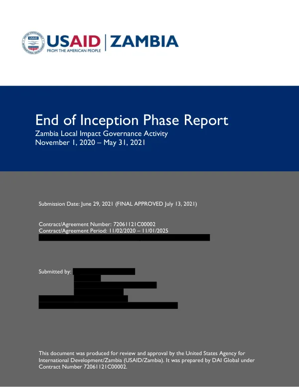 End of Inception Phase Report: Zambia Local Impact Governance Activity