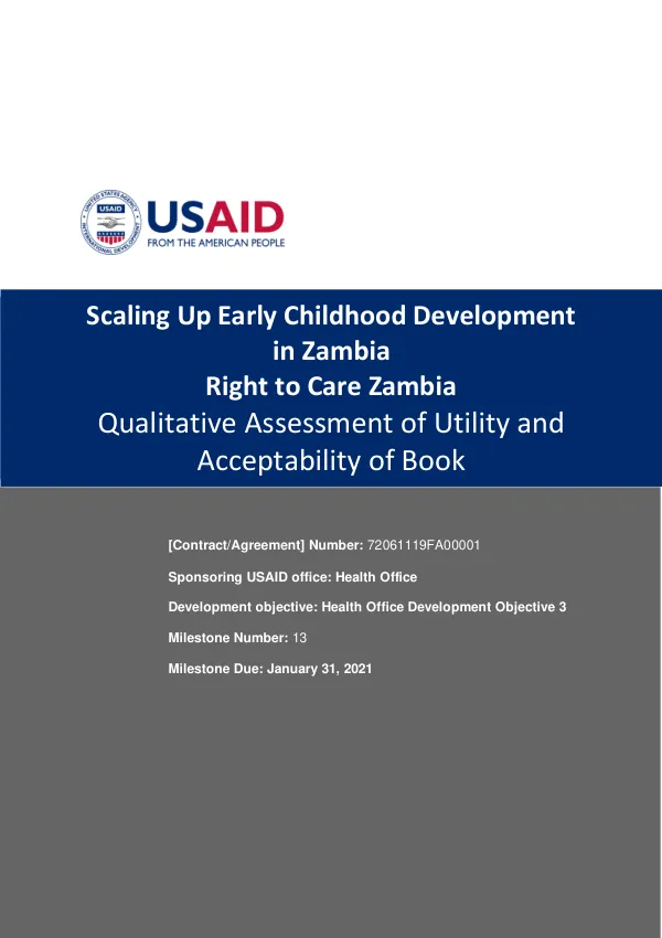Scaling Up Early Childhood Development in Zambia: Qualitative Assessment of Utility and Acceptability of Book