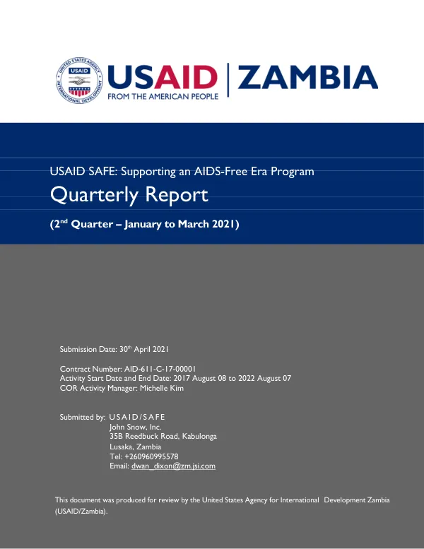 USAID SAFE: Supporting an AIDS-Free Era Program Quarterly Report (2nd Quarter – January to March 2021)