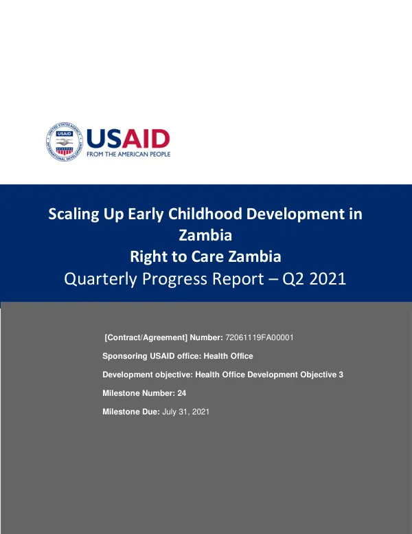 Scaling Up Early Childhood Development in Zambia: Quarterly Progress Report – Q2 2021