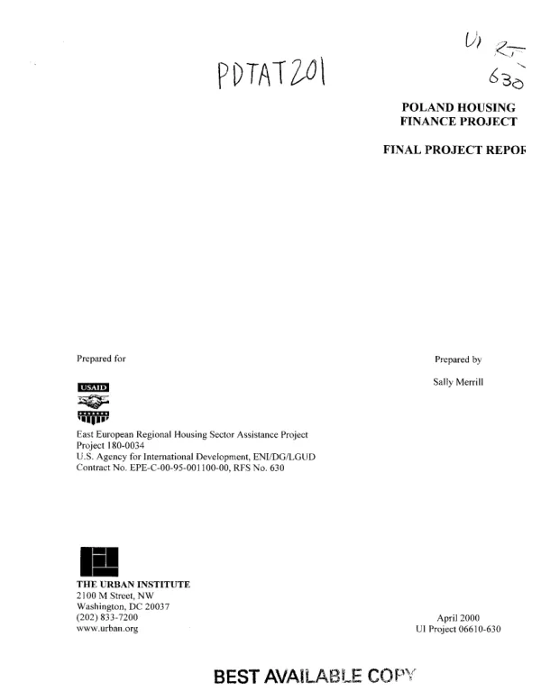 Poland housing finance project : final report