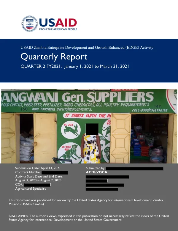 Quarterly Report: Enterprise Development and Growth Enhanced (EDGE) Activity