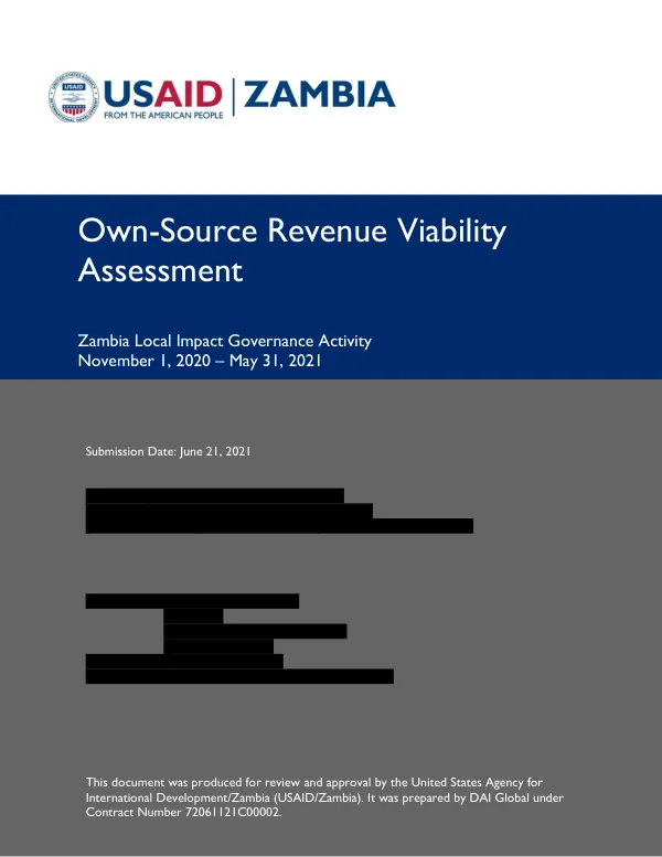 Final OSR Viability Assessment for Zambia Local Impact Governance Activity