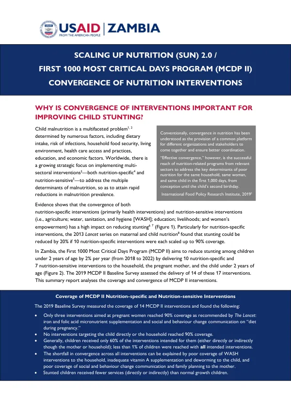 Convergence of Nutrition Interventions: Coverage and Convergence of MCDP II Interventions