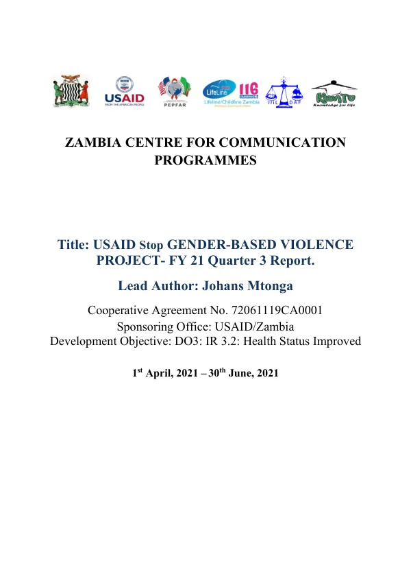 USAID Stop Gender-Based Violence Project - FY 21 Quarter 3 Report