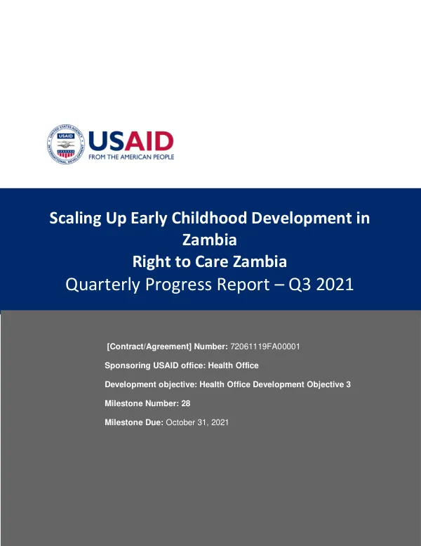 Scaling Up Early Childhood Development in Zambia: Quarterly Progress Report – Q3 2021