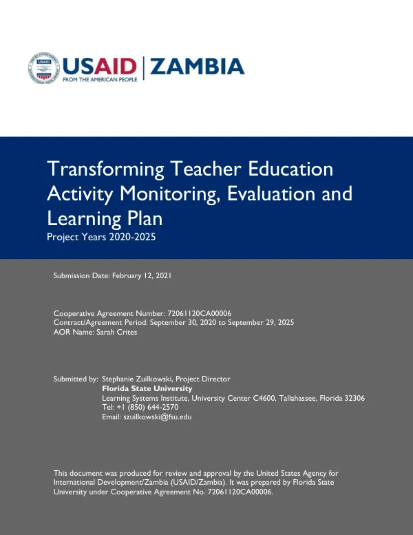 Transforming Teacher Education Activity Monitoring, Evaluation and Learning Plan