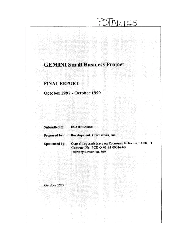 GEMINI [growth & equity through microenterprise investment] small business project : final report, October 1997-October 1999